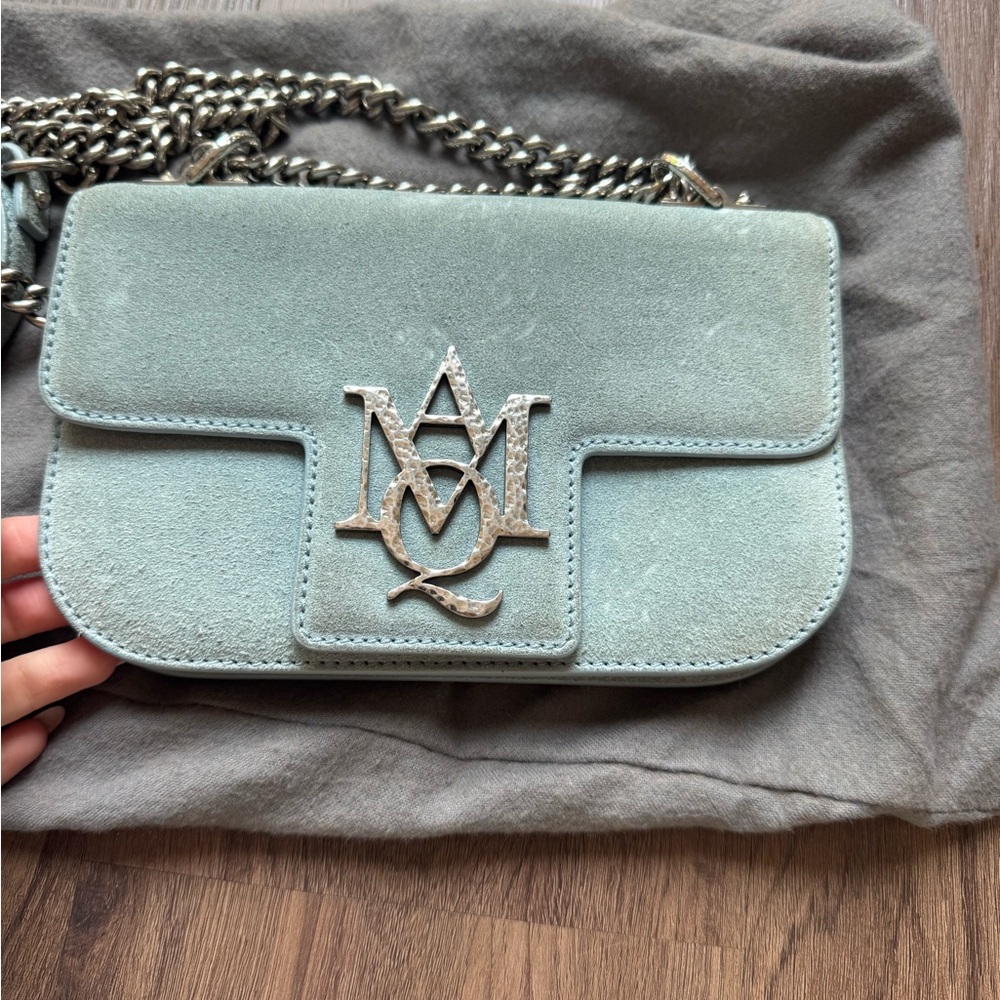 Alexander McQueen Bluish gray suede Silver Crossbody Bag